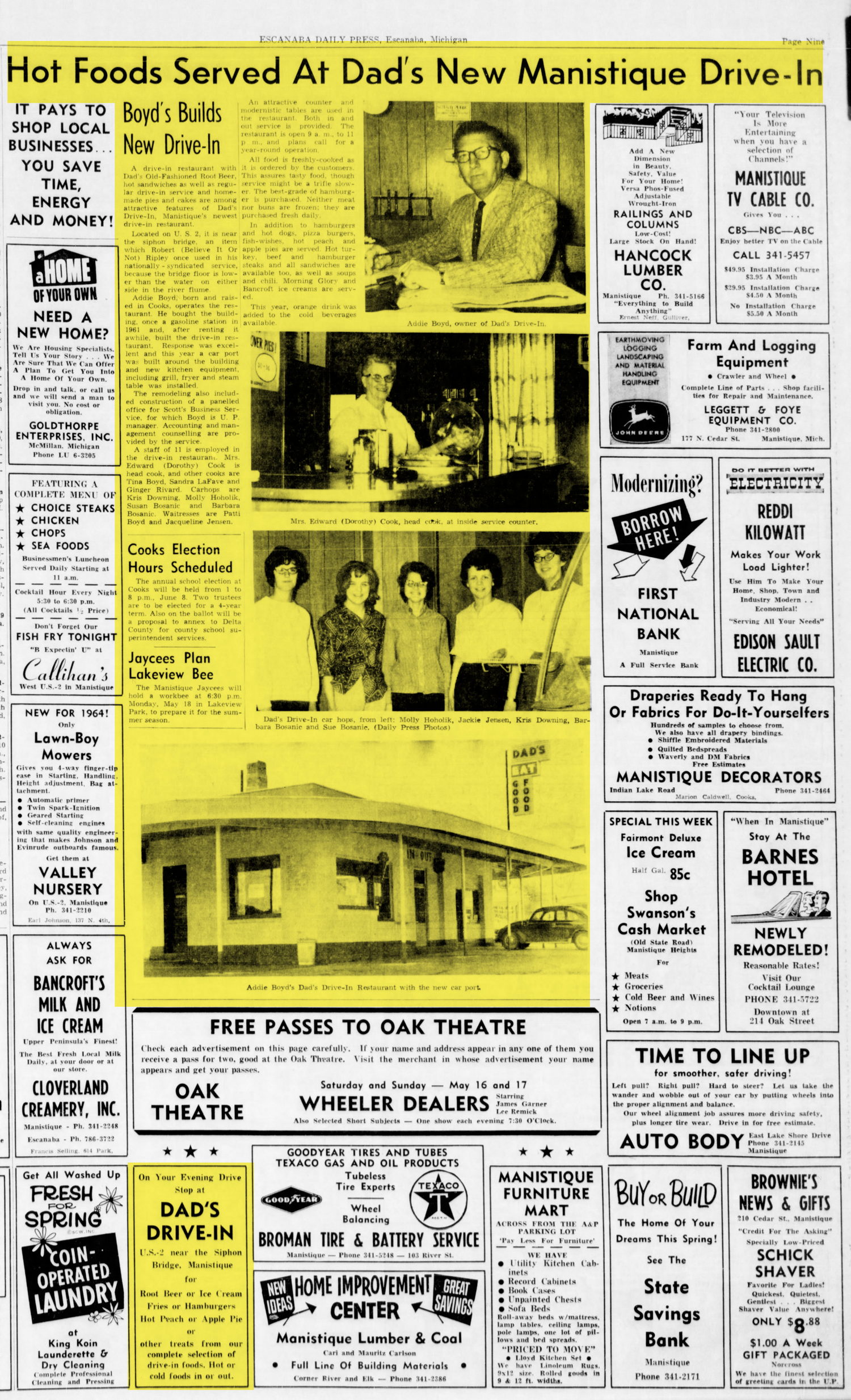 Dads Drive-In - May 15 1964 Article (newer photo)